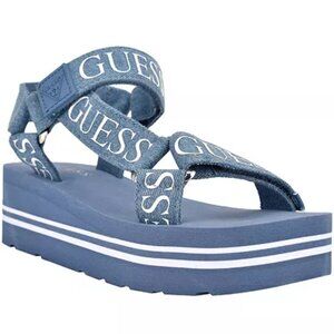 NEW GUESS Women's Avin Logo Sport Denim Sandals Size 7.5